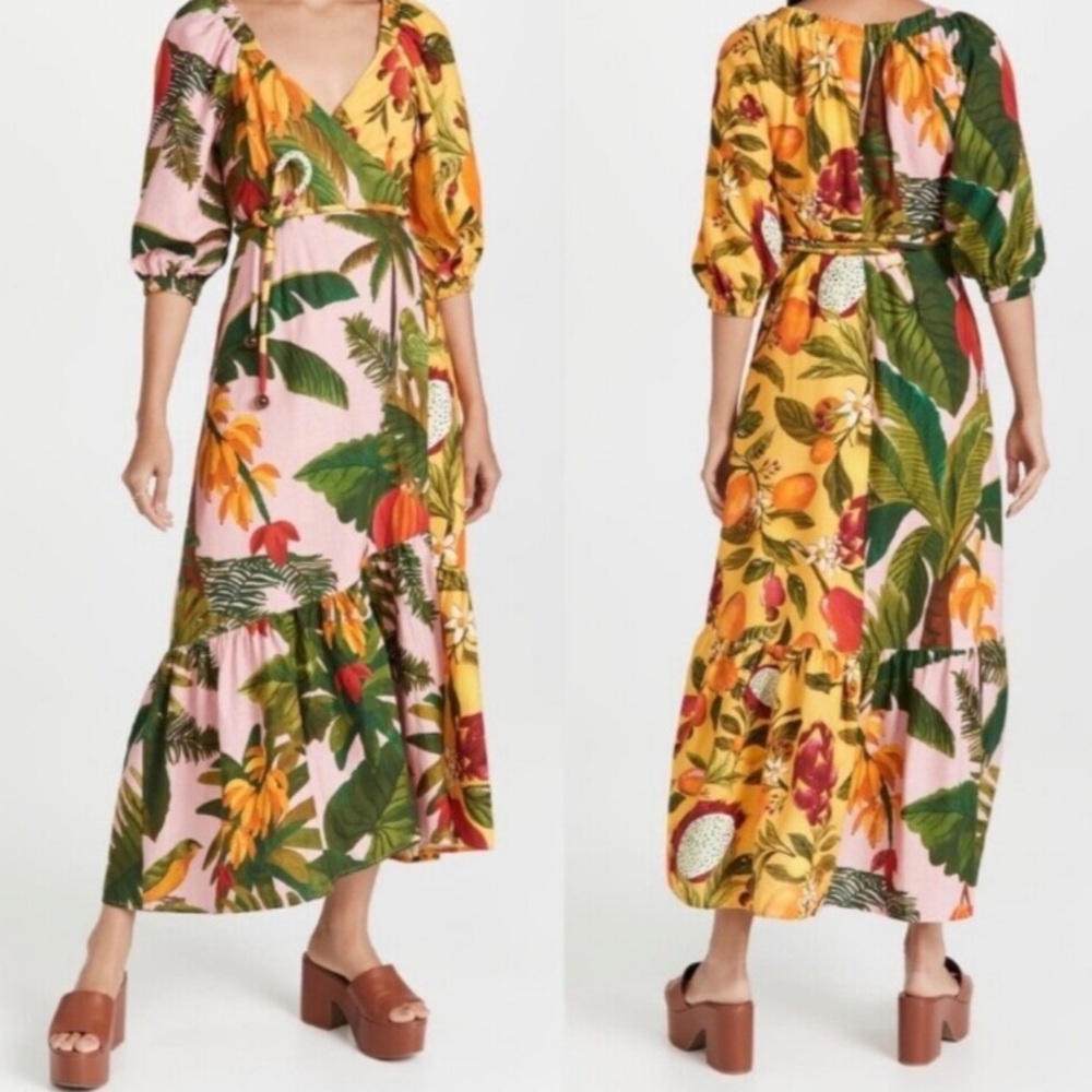 FARM Rio Mixed Print Maxi Wrap Dress